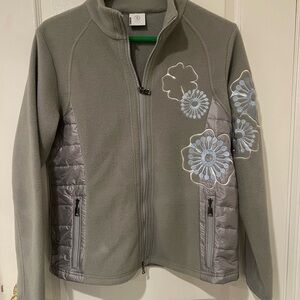 Bogner Women’s Sz Large Gray embroidered  Floral Fleece Jacket